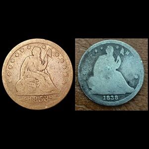 1838 And 1853 Seated Liberty Quarter And Dime Coin